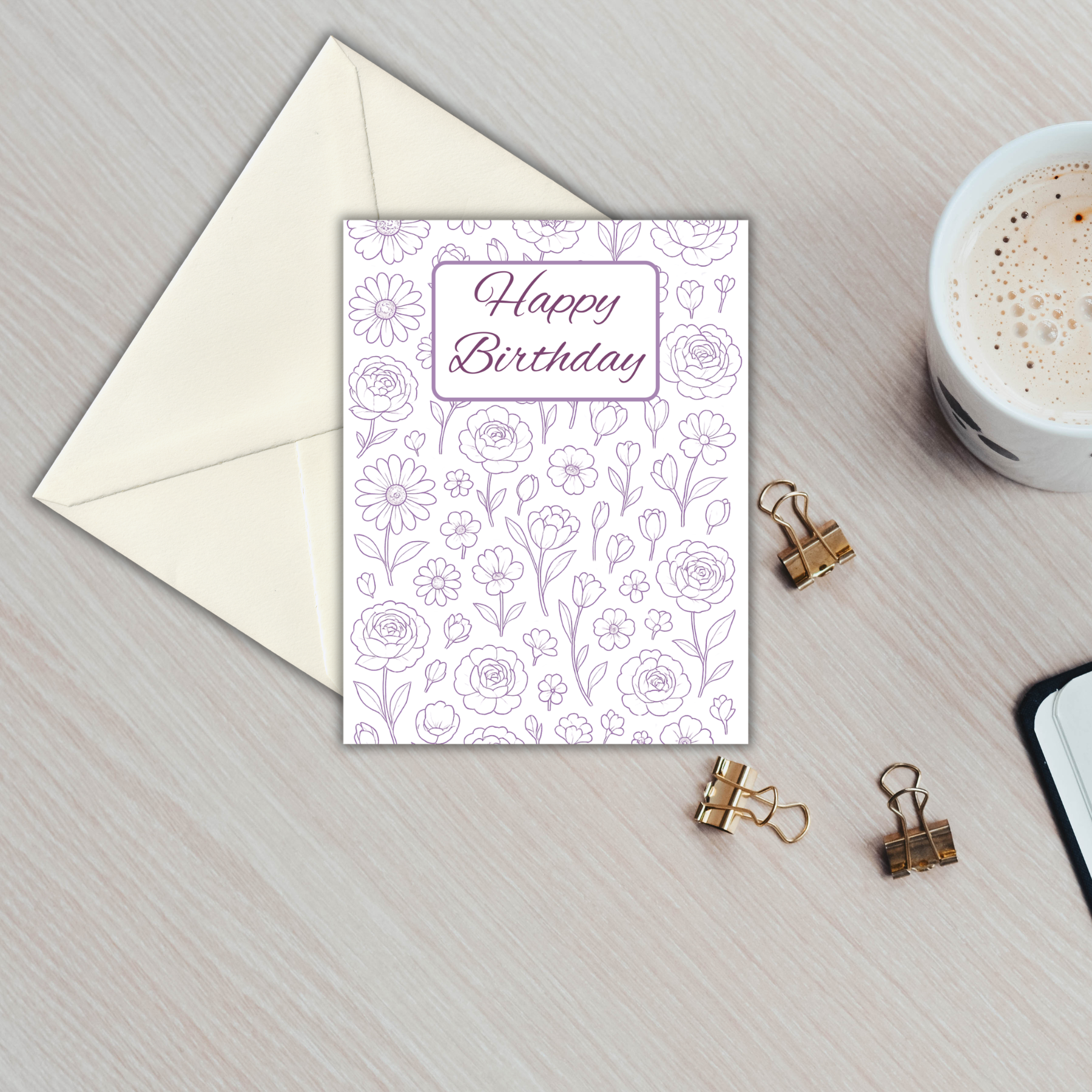 Birthday Card with Purple Flowers