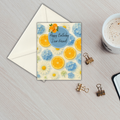 Birthday Card- Blue Flowers and Oranges